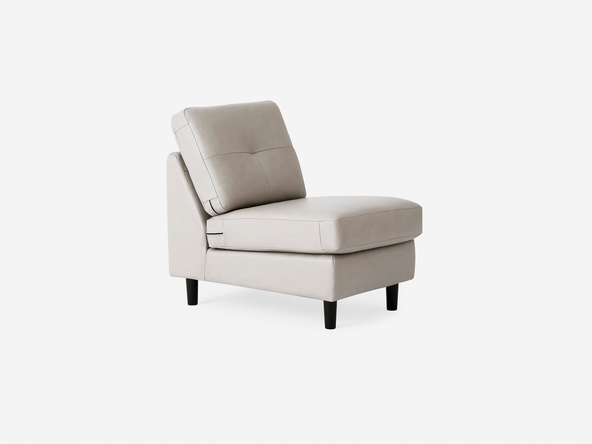 Angled view of the Solo modern armless chair in white leather